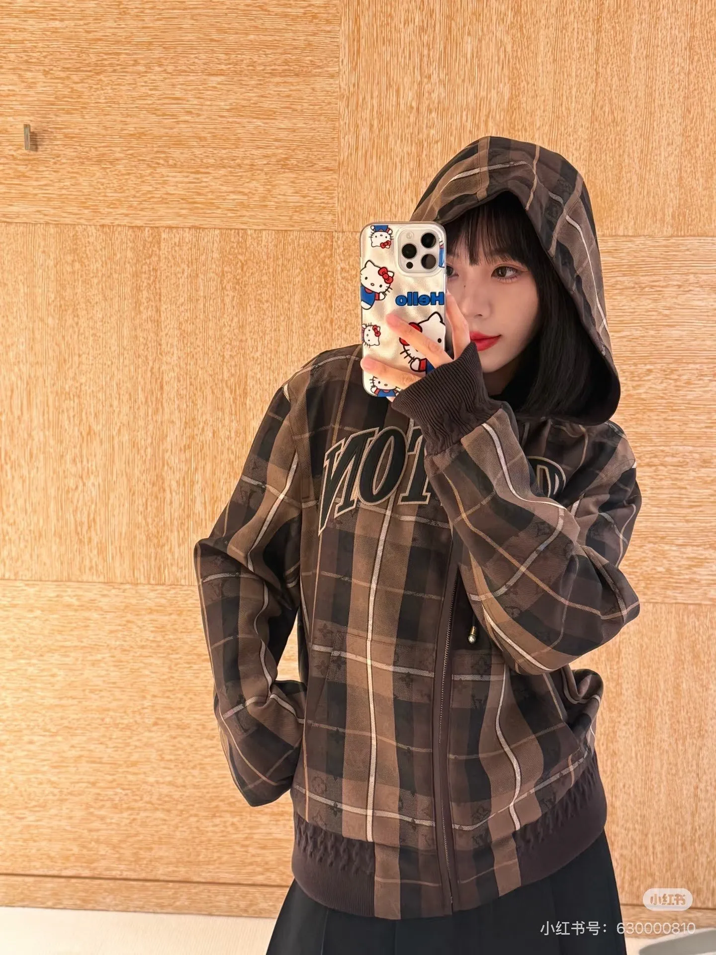 Louis Vuitton/Louis Vuitton old pattern plaid letter embroidered zipper hooded jacket